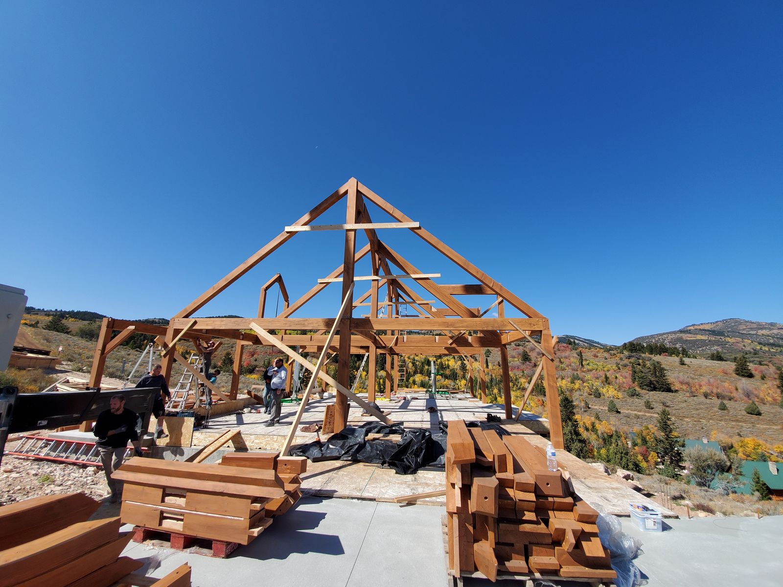 Heavy timber framing on site