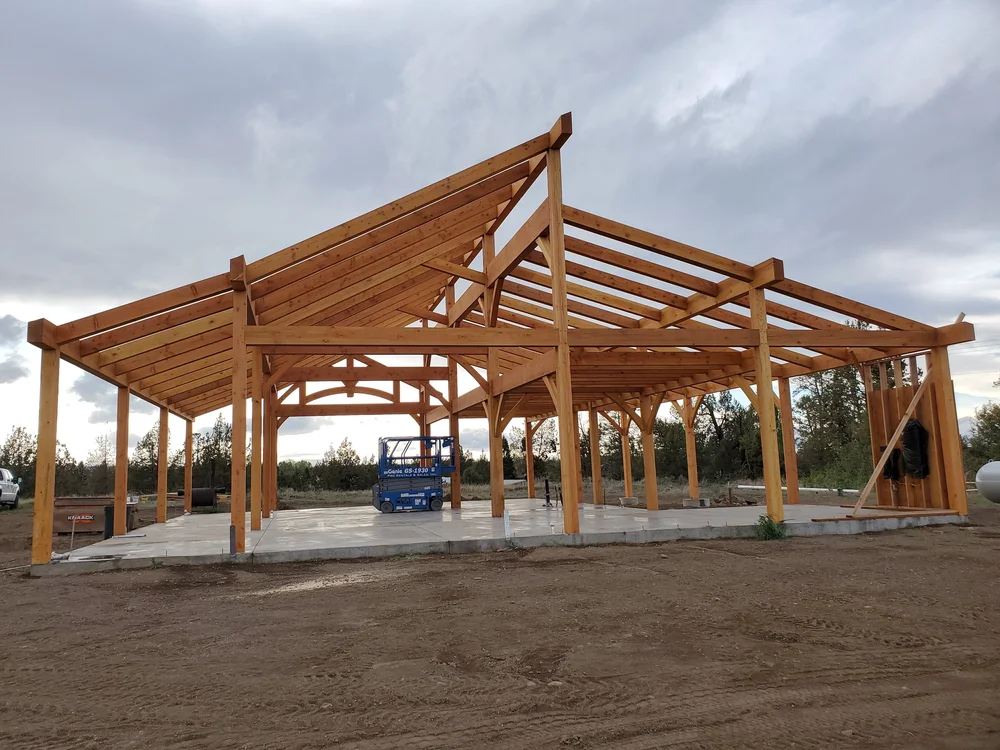 Timber frame joinery for a custom barn