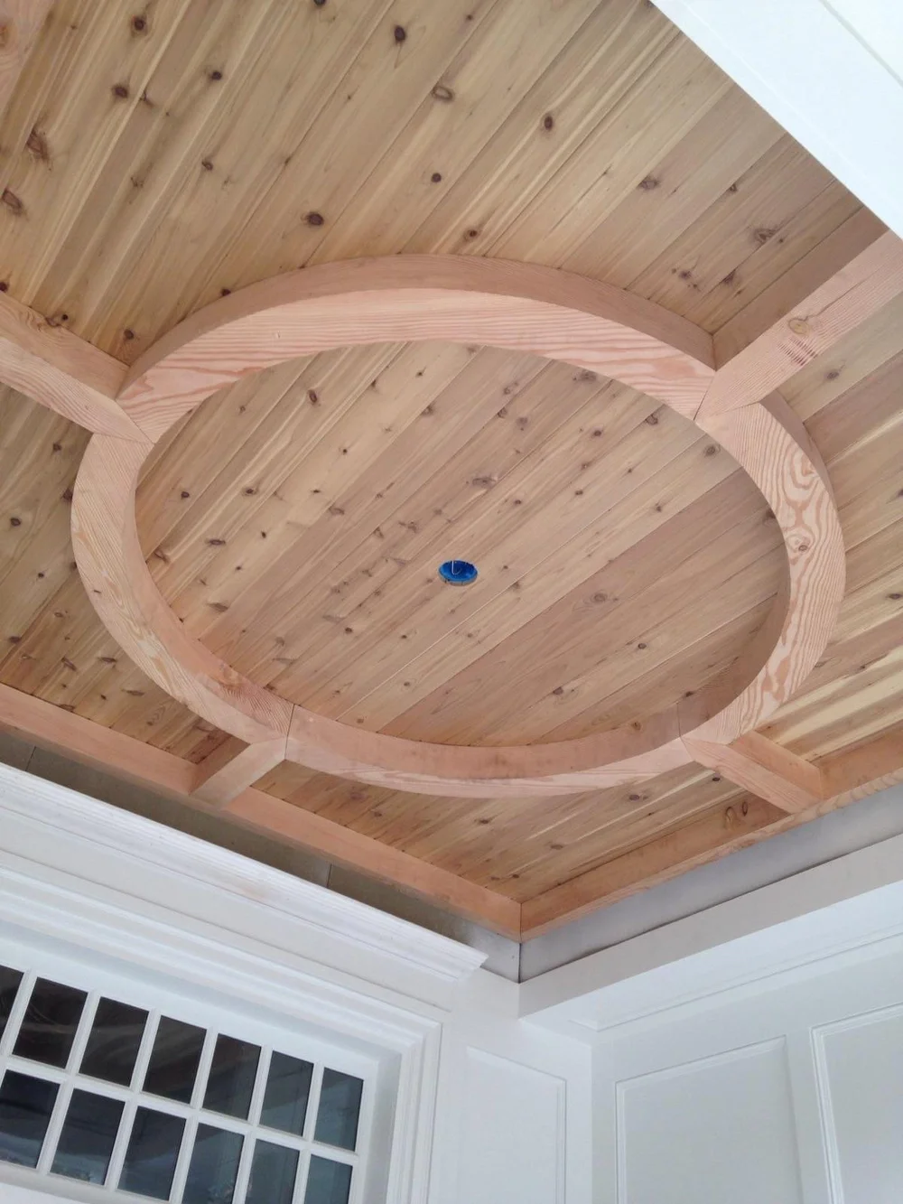 Indoor modern timber pergola ceiling installed