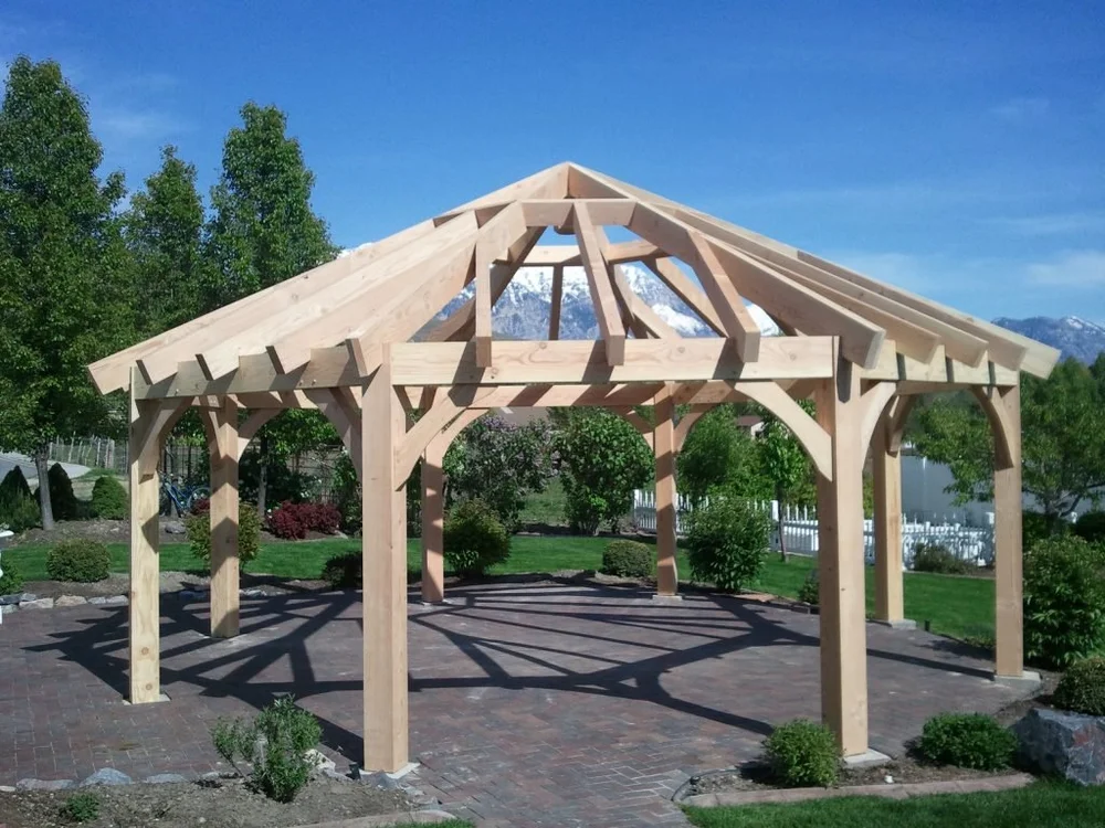 Hexagon pergola backyard install for the garden