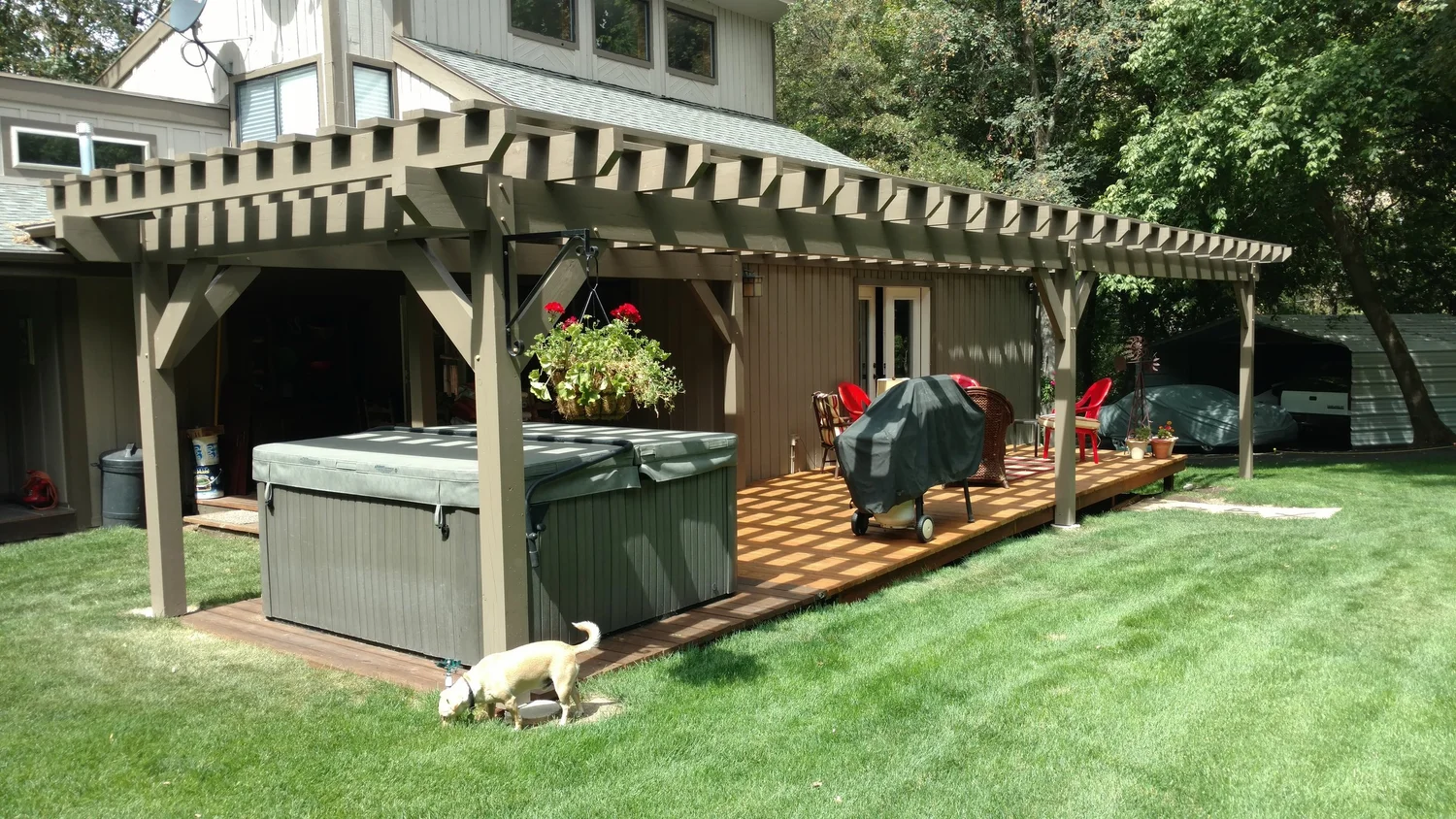 Custom layered timber pergola designed to elevate backyard outdoor living
