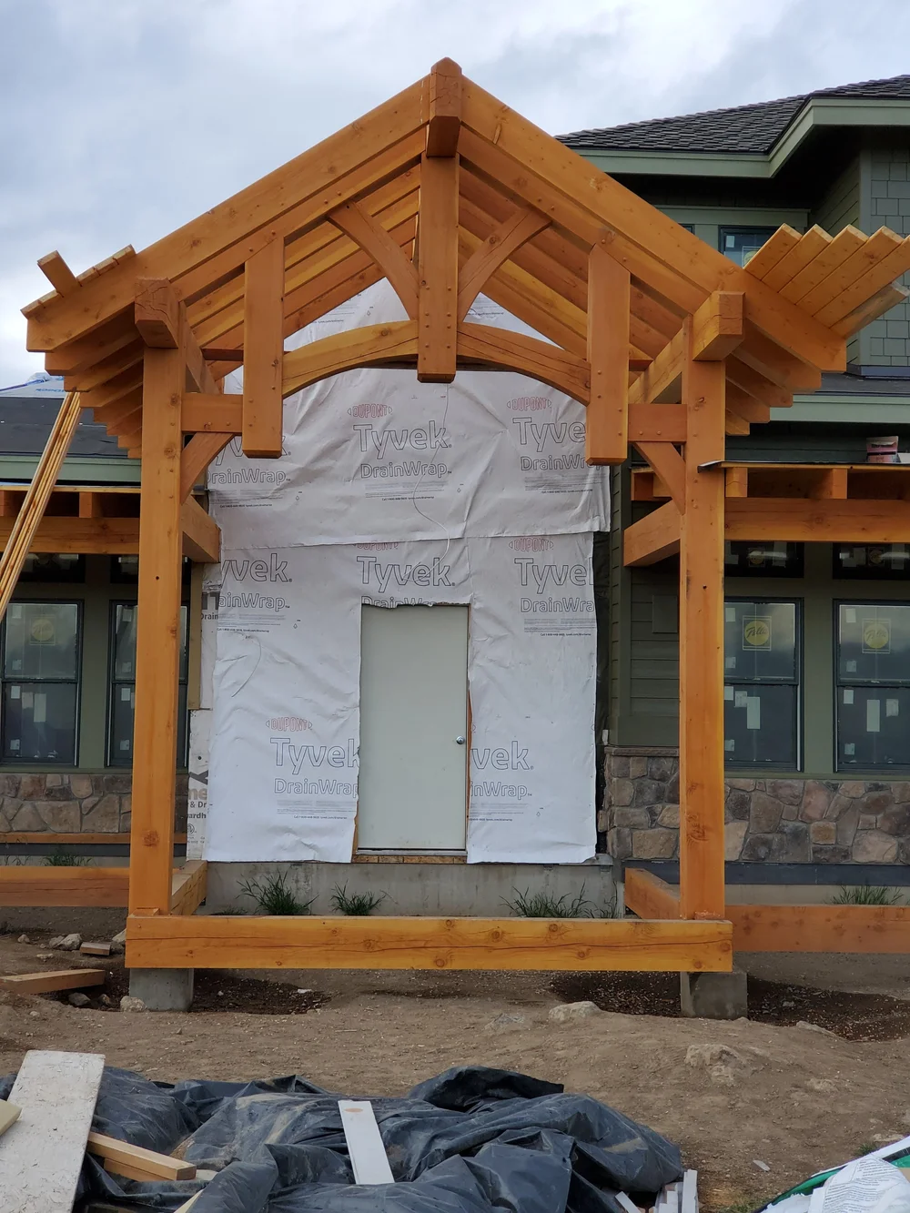 Finished custom timber frame entry design
