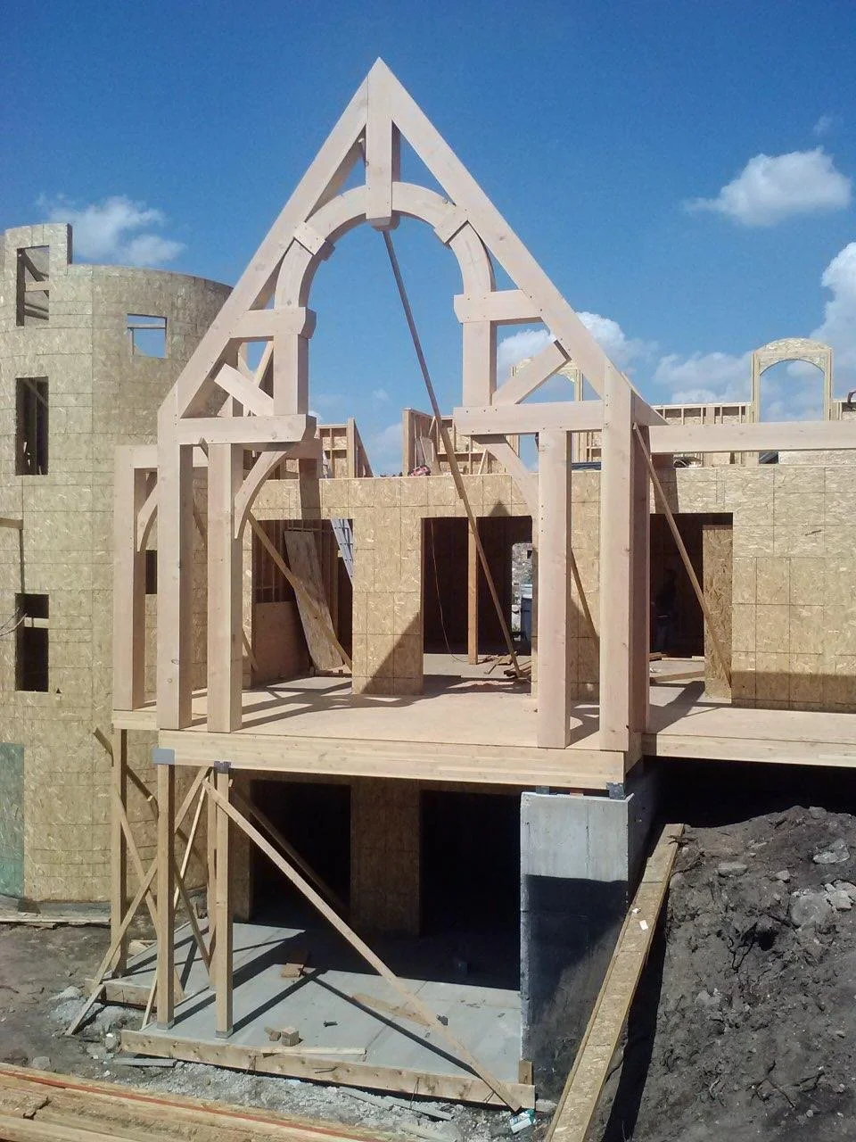 Exposed timber framing on a custom home build