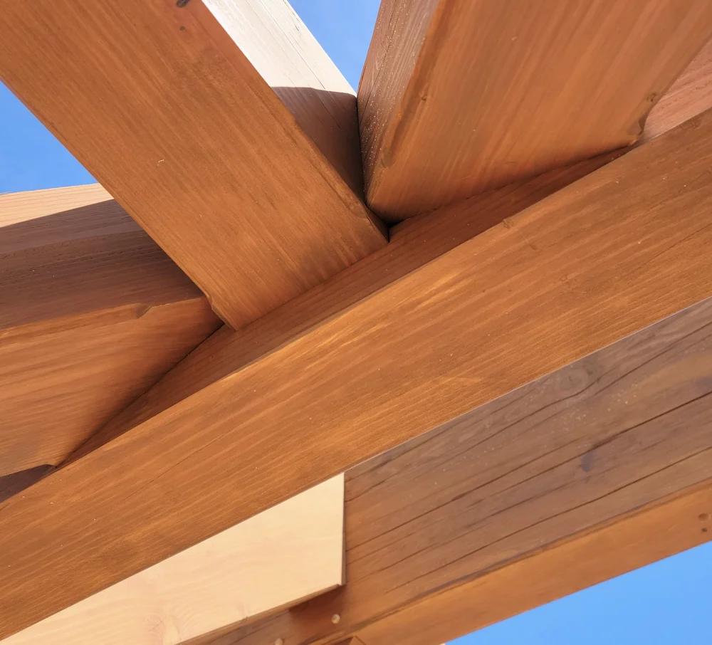 Close-up of timber beam joinery installed by Mountain West Timber
